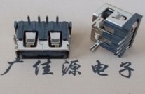 USB2.0短体,AF母座10.0MM前鱼叉脚后90度插,直边/卷边接口