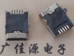 Mini USB母座5P|贰脚直插针SMT贴片式|总长度9.3MM/B型口铜壳