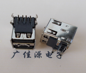USB A母双层90度弯脚|双弹片有卷边黑胶芯|加后盖长17.8MM|特殊款式铁壳 USB A母双层90度弯脚|双弹片有卷边黑胶芯|加后盖长17.8MM|特殊款式铁壳