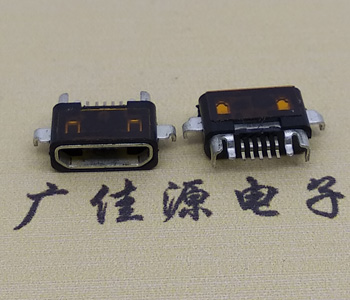 MICRO USB 沉板2.0MM防水B型口母座,四脚插板端SMT