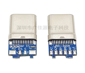 TYPE-C24P插座头 拉伸蓝胶带弹片 单10NF电容10个焊盘 (3.0功能)加S是地线脚