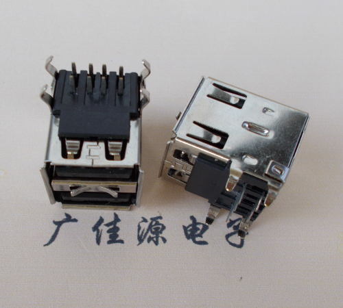 USB双层 A母90度双弹片弯脚黑胶