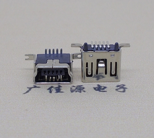 Mini USB接口短体立式带柱端子SMT