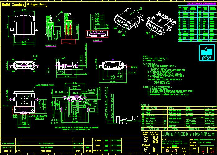 USB Type C防水母座/CAD图纸